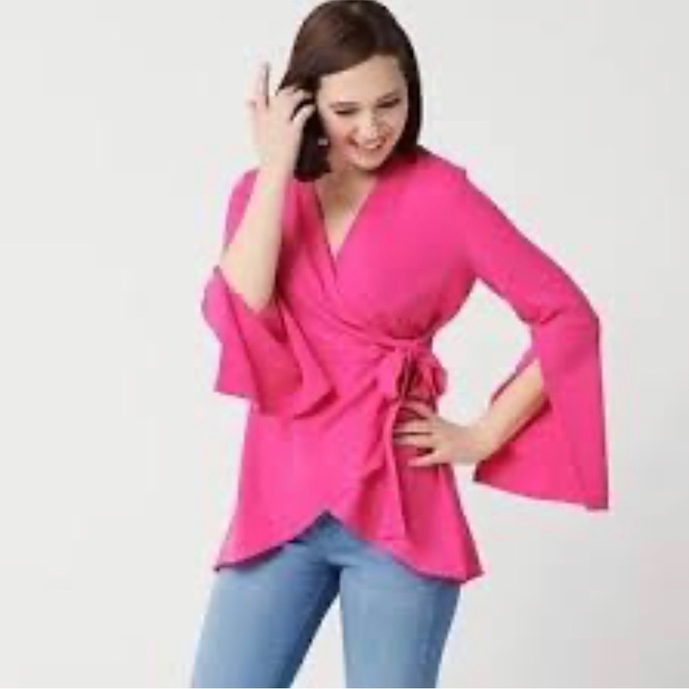 Laurie Felt | Fushia Wrap Blouse with Flowy Sleeves